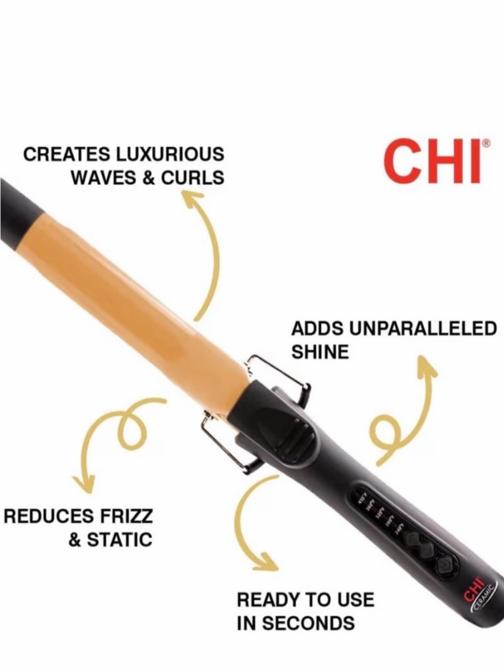 CHI 1โ Gold Ceramic Curling Wand - Gold/Black